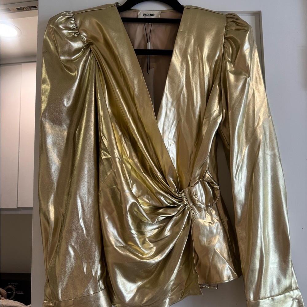 L’Agence Bensen Wrap Blouse with Buckle in Gold - Picture 1 of 3